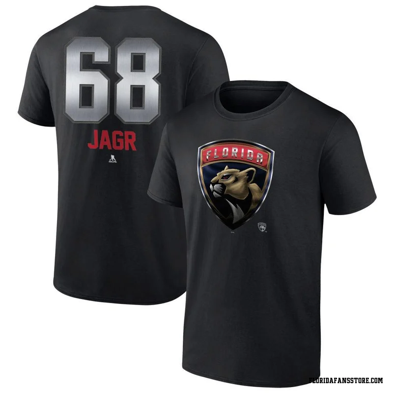 Black Men's Jaromir Jagr Florida Panthers Midnight Mascot Logo T-Shirt