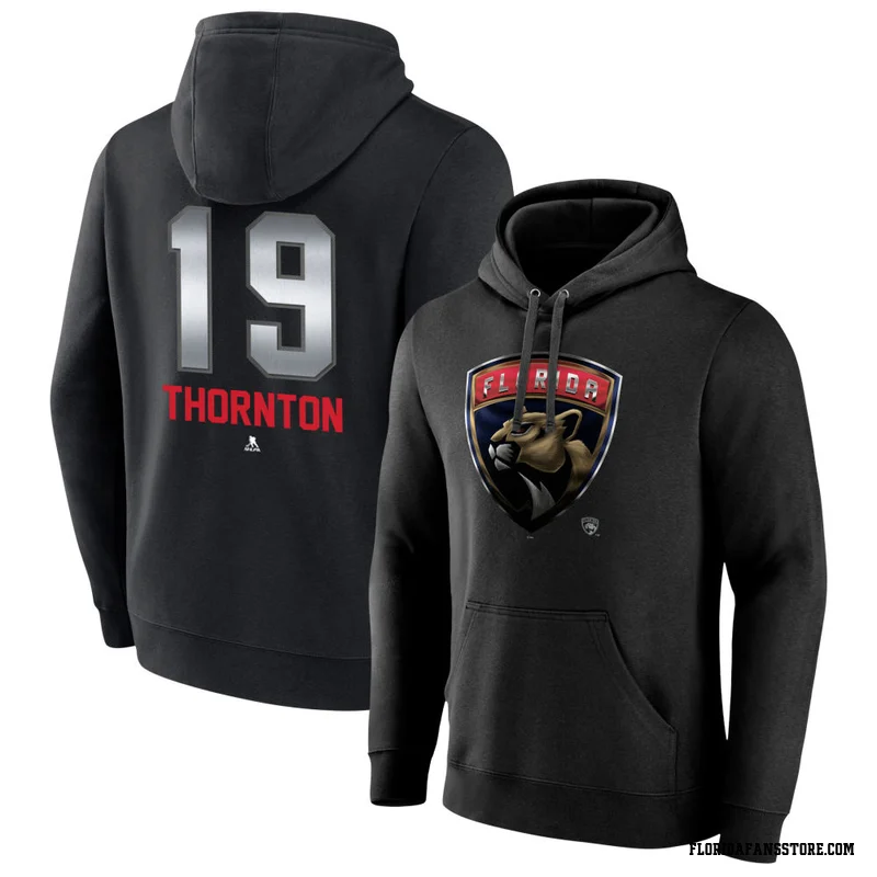 Black Men's Joe Thornton Florida Panthers Midnight Mascot Logo Pullover Hoodie
