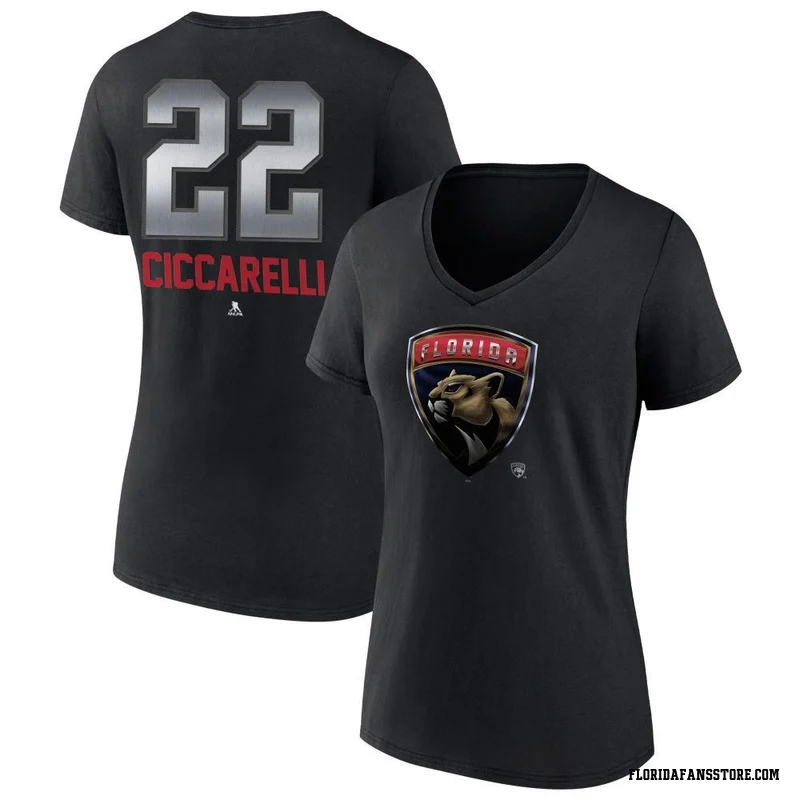 Black Women's Dino Ciccarelli Florida Panthers Midnight Mascot Logo V-Neck T-Shirt