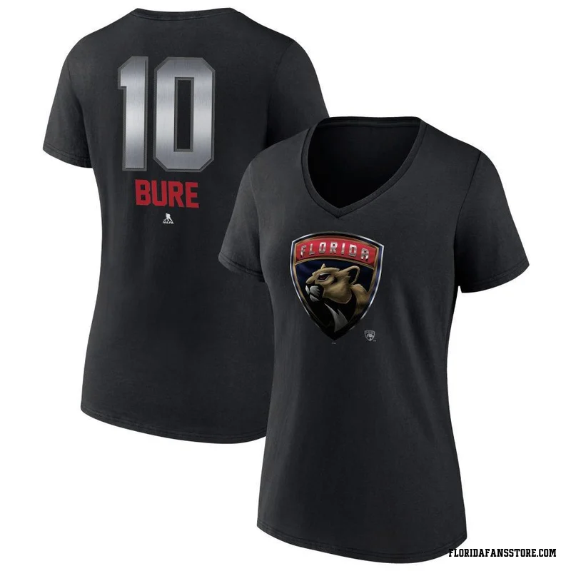 Black Women's Pavel Bure Florida Panthers Midnight Mascot Logo V-Neck T-Shirt