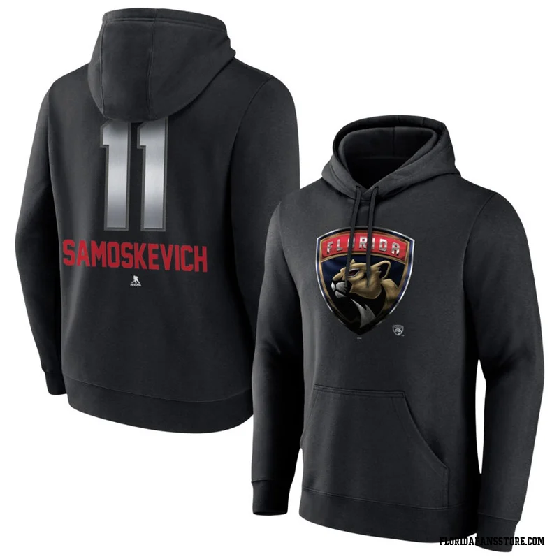 Black Youth Mackie Samoskevich Florida Panthers Midnight Mascot Logo Pullover Hoodie