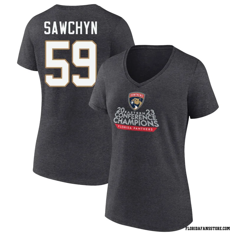 Charcoal Women's Gracyn Sawchyn Florida Panthers Heather 2023 Eastern Conference Champions V-Neck T-Shirt