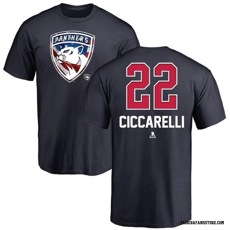 Navy Men's Dino Ciccarelli Florida Panthers Name and Number Banner Wave T-Shirt