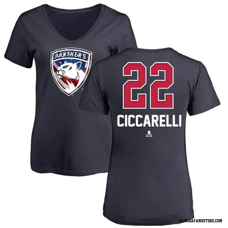 Navy Women's Dino Ciccarelli Florida Panthers Name and Number Banner Wave V-Neck T-Shirt