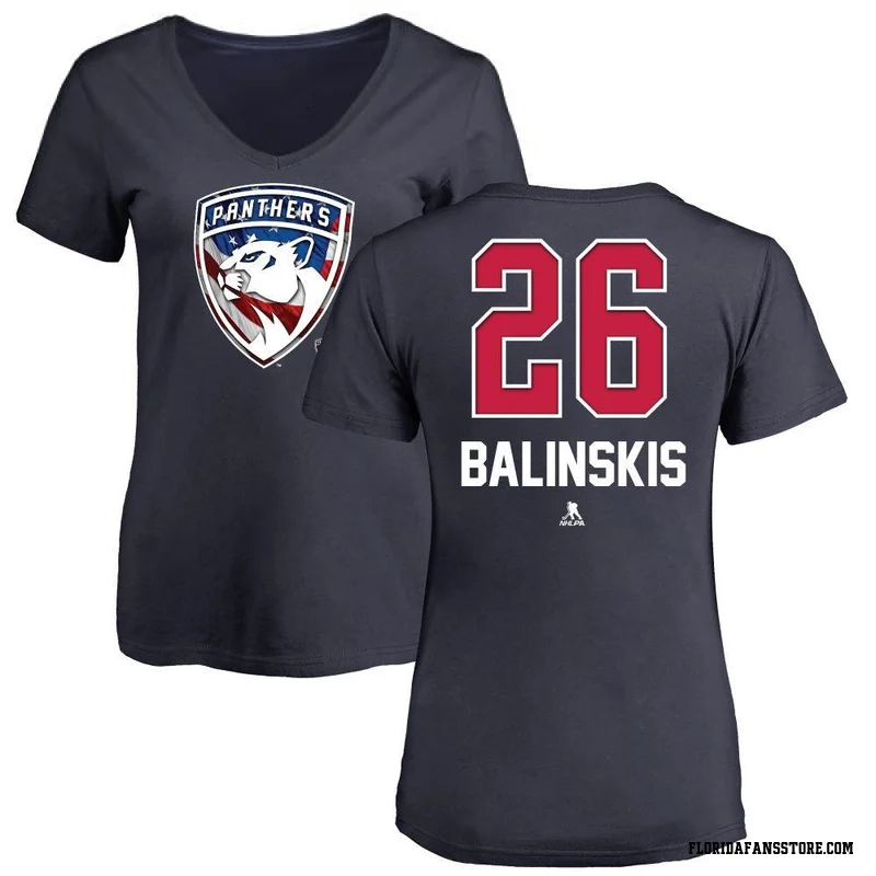 Navy Women's Uvis Balinskis Florida Panthers Name and Number Banner Wave V-Neck T-Shirt