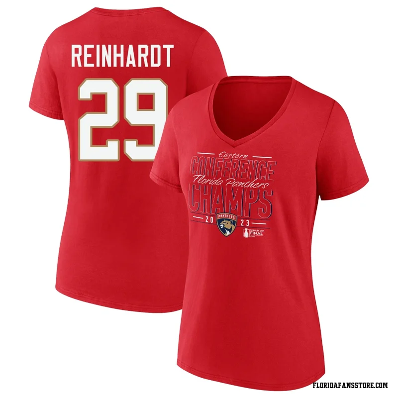 Red Women's Cole Reinhardt Florida Panthers 2023 Eastern Conference Champions Goal Tender V-Neck T-Shirt