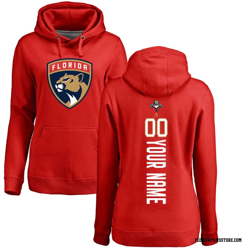 Red Women's Custom Florida Panthers Custom Backer Pullover Hoodie