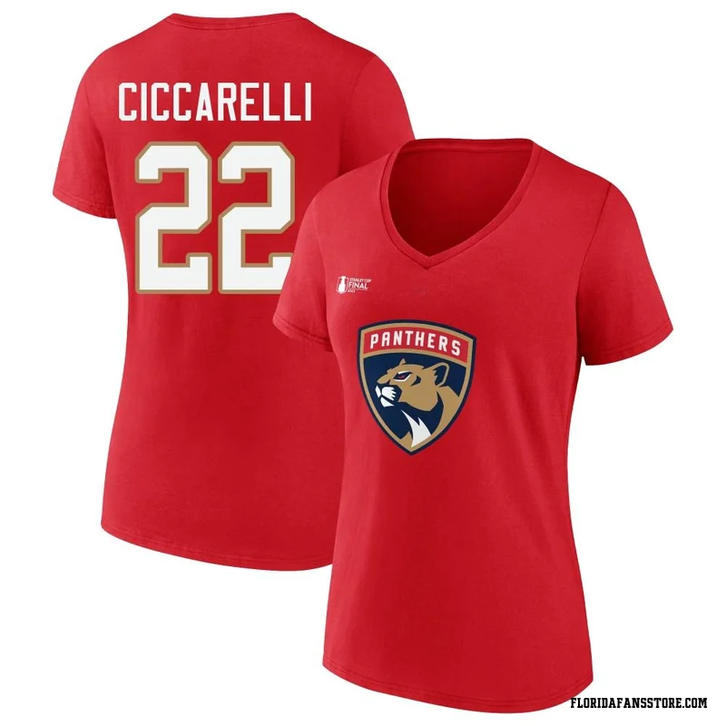 Red Women's Dino Ciccarelli Florida Panthers 2023 Stanley Cup Final Name & Number V-Neck T-Shirt