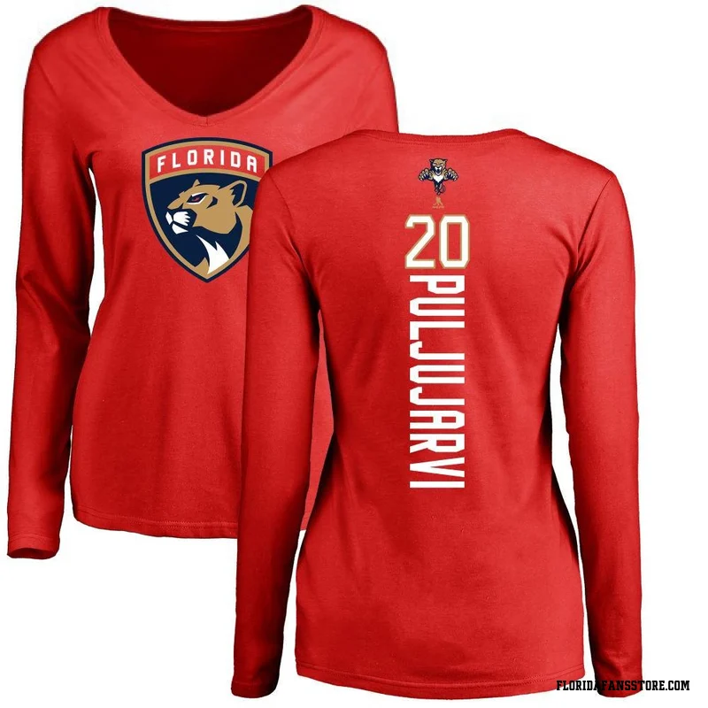 Red Women's Jesse Puljujarvi Florida Panthers Backer Long Sleeve T-Shirt