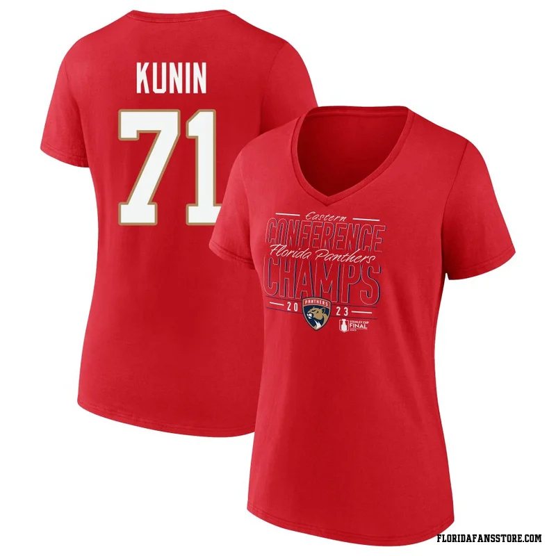 Red Women's Luke Kunin Florida Panthers 2023 Eastern Conference Champions Goal Tender V-Neck T-Shirt
