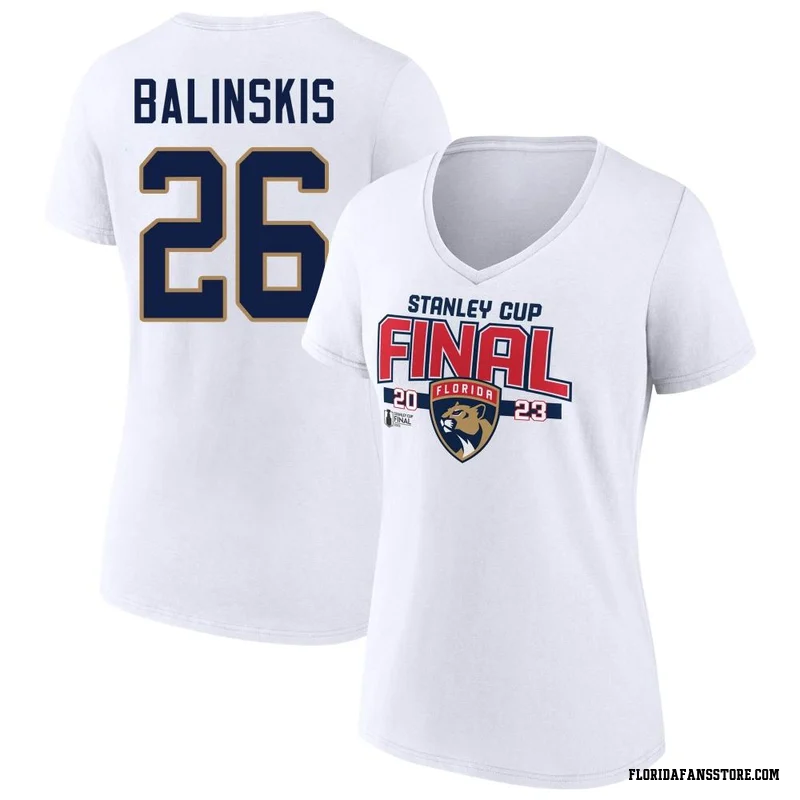 White Women's Uvis Balinskis Florida Panthers 2023 Stanley Cup Final V-Neck T-Shirt